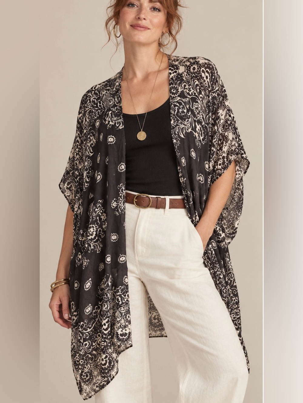 NWT Chico's Kimono Fall Floral Scroll Ruana in Espresso Size L/XL